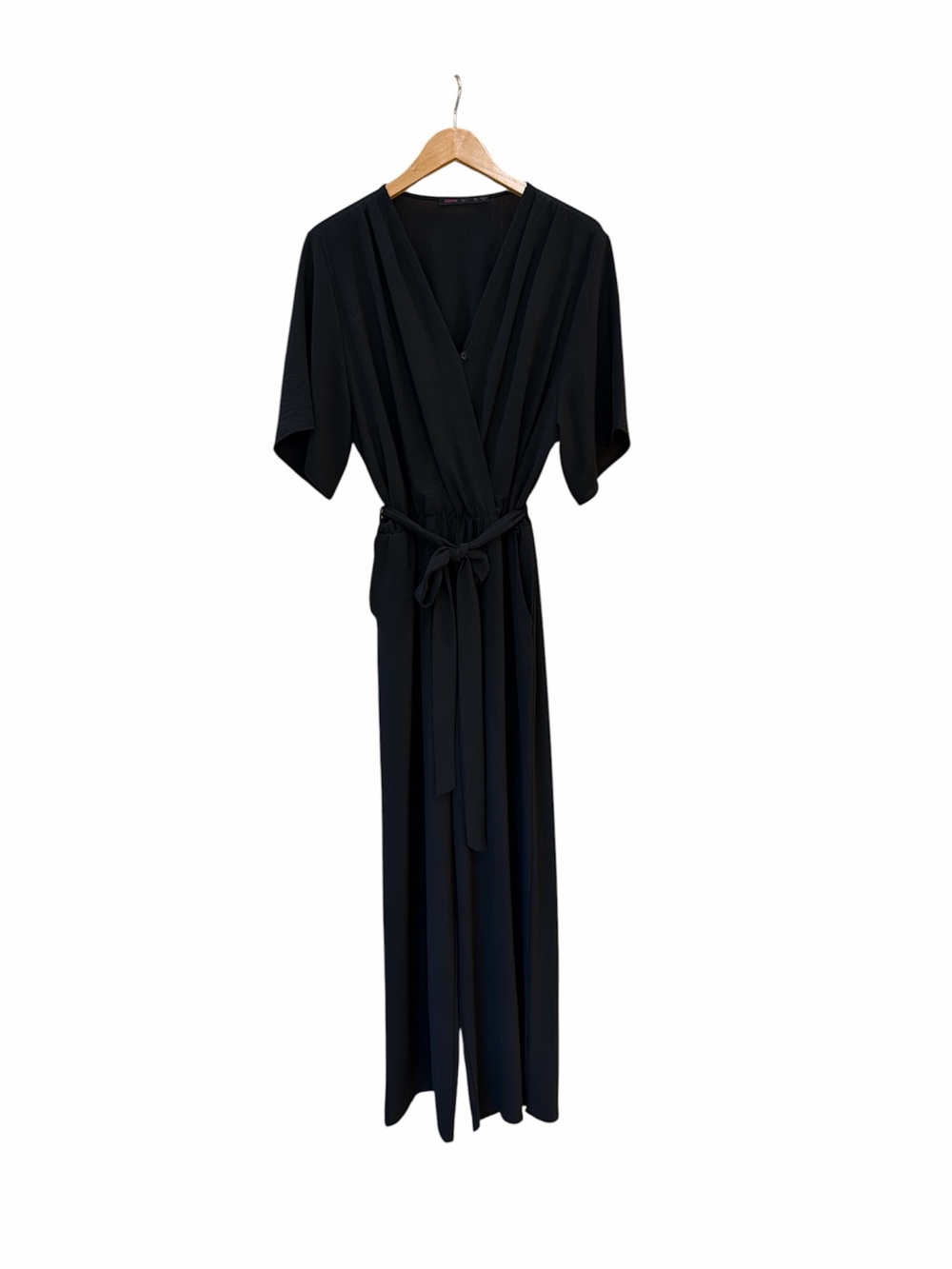 Classic Black Wrap Jumpsuit with Tie Waist - Picture 2 of 7
